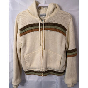 Bottolino Vintage Knit Zip Hoodie Sherpa Lined Y2K Earth Tones L